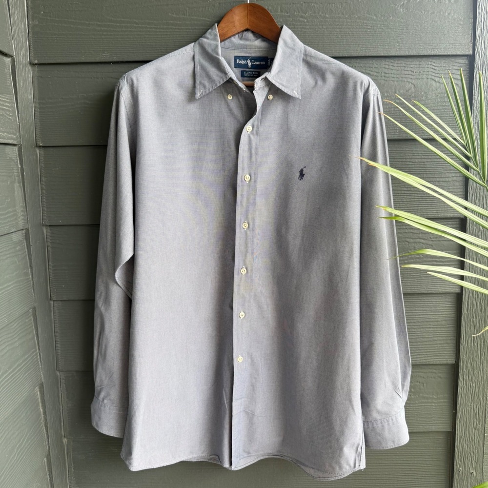 Ralph Lauren Ellington 100% Cotton Button Front Dress Shirt Gray Large - Picture 1 of 8